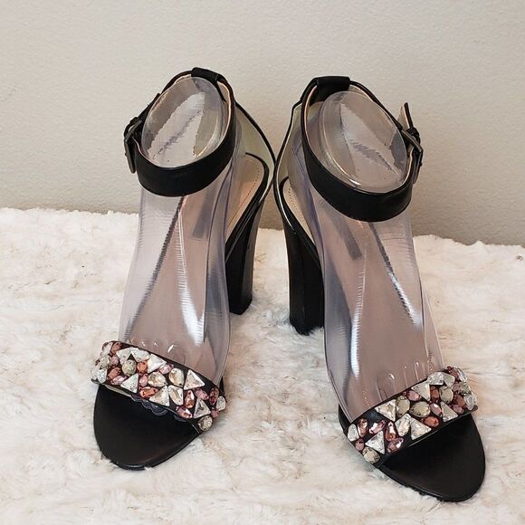 BCBGeneration Jeweled Ankle Strap Black Heels Size 9 - Picture 1 of 11